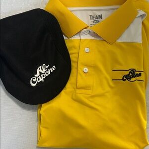 Al Capone Yellow and White Polo Shirt and Black and White Matching Hat